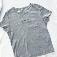 Load image into Gallery viewer, Hot Girls Read Grey Embroidered Baby Tee (Crop Tank Option)
