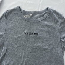 Load image into Gallery viewer, Hot Girls Read Grey Embroidered Baby Tee (Crop Tank Option)