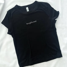 Load image into Gallery viewer, Hot Girls Read Black Embroidered Baby Tee (Crop Tank Option)