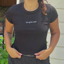 Load image into Gallery viewer, Hot Girls Read Grey Embroidered Baby Tee (Crop Tank Option)